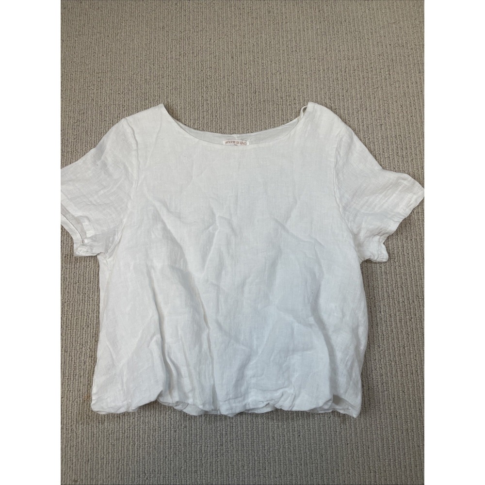Spighe Di Lino Women's Large Linen Gathered Hem Blouse White Made In Italy